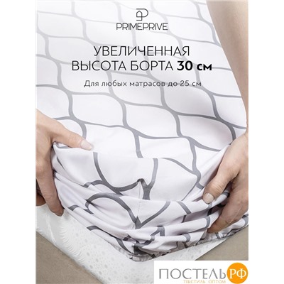 PRIME PRIVE ХАРДИ сер Простыня на резинке 160х200+30, 1 пр., хл./сатин серый