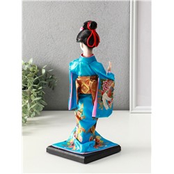Кукла коллекционная «Японка в шелковом голубом кимоно с флейтой», 30×12.5×12.5 см