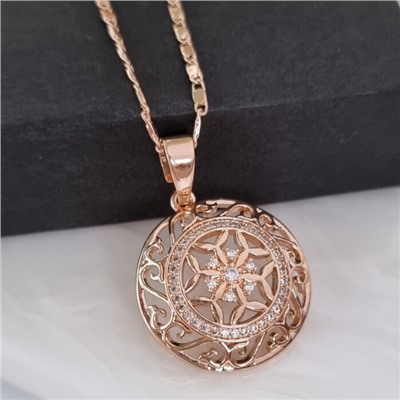 Кулон круглый на цепочке ювелирная бижутерия коллекция "Дубай" покрытие позолота, вставка: фианиты, цвет: прозрачный, арт.414.757