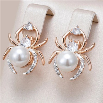 Серьги Паук с жемчугом, покрытие позолота 585 пробы,H1697, арт.314.074