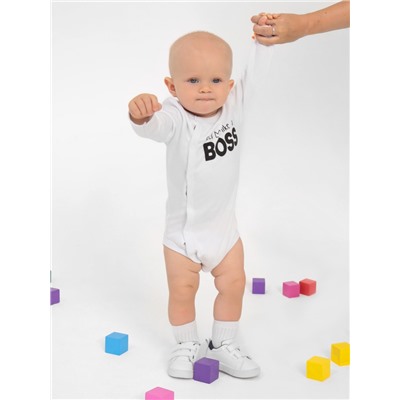 Боди детское с длинным рукавом Крошка Я "Little Boss", рост 86-92 см, цвет белый