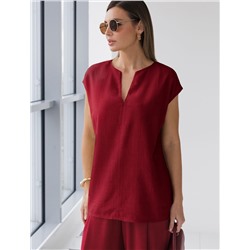 Свободный топ с V-вырезом и цельнокроеным коротким рукавом изо льна с вискозой
