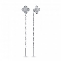 Серьги с фианитом родированные серебро 925*