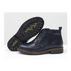 Женские ботинки на шнуровке в стиле Dr. Martens, выполнены из натуральной кожи синего цвета, на утолщенной тракторной подошве, Б-152-27