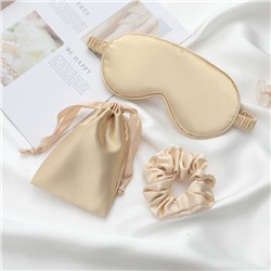 Набор: Маска для сна + Резинка для волос + Мешочек для хранения. КРЕМОВЫЙ