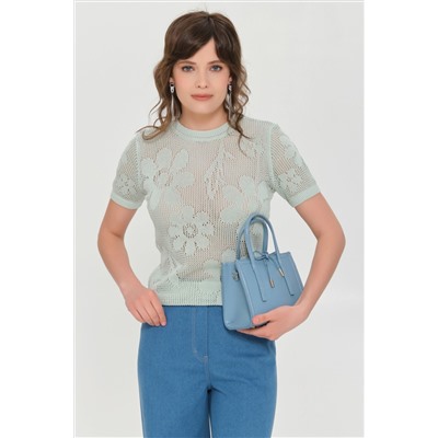 Джемпер вязаный светло-зелёного цвета с короткими рукавами