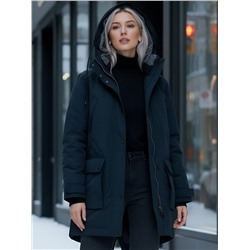 Парка женская зимняя MTFORCE c капюшоном темно-синего цвета 2329TS