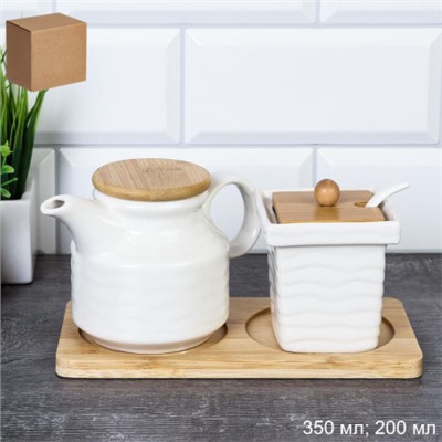 Чайник заварочный 350 мл и сахарница 200 мл с ложкой / CF128 /уп 36/ на подставке