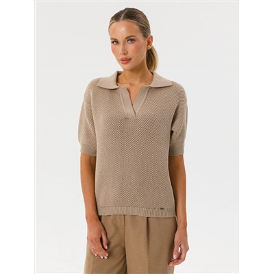 Блузка поло вязаная бежевая