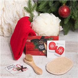 Набор новогодний подарочный «Этель. Счастья в Новом году», 4 предмета: полотенце 30×60 см и аксессуары