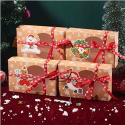 Набор из 4 подарочных складных коробок с прозрачным окошком + 4 ленты. Размер: 18*12*5 см.