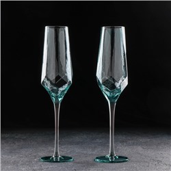 Бокалы для шампанского Magistro «Дарио», 180 мл, 7×27.5 см, набор 2 шт., стекло, цвет изумруд