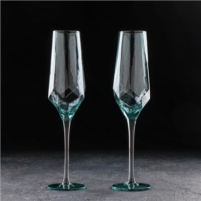 Бокалы для шампанского Magistro «Дарио», 180 мл, 7×27.5 см, набор 2 шт., стекло, цвет изумруд