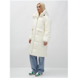 Куртка летучая мышь женская с капюшоном зимняя бежевого цвета 9621B