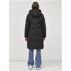 Куртка зимняя женская с капюшоном удлиненная стеганная черного цвета 9650Ch