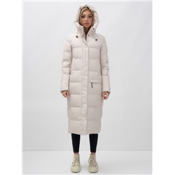 Пальто утепленное стеганное зимнее с капюшоном женское бежевого цвета 9626B
