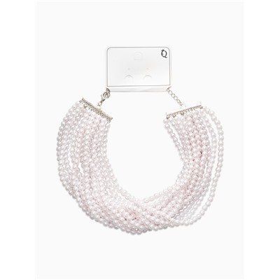 Чокер многослойный «Жемчужная императрица», 12 рядов, №6, L=30 см+10 см, белый в серебре
