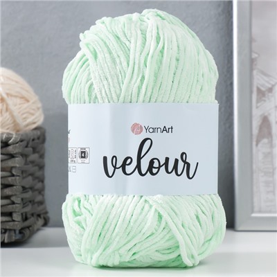 Плюшевая пряжа для вязания спицами, крючком YarnArt, Velour, велюровая, 100% микрополиэстер, 170 м/100 г, (845 мята)