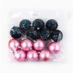 Ёлочные игрушки, шары новогодние, украшение на Новый год, d=6 см, 14 шт., цвет синий и розовый