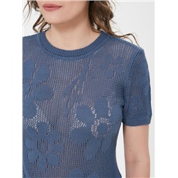 Джемпер вязаный серо-голубого цвета с короткими рукавами