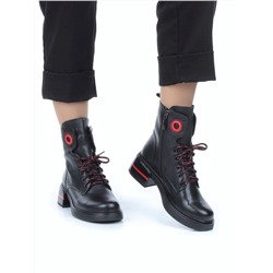 01-P514-1 BLACK/RED Ботинки демисезонные женские (натуральная кожа, байка)
