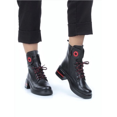01-P514-1 BLACK/RED Ботинки демисезонные женские (натуральная кожа, байка)