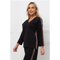 Костюм брючный чёрный из плотного трикотажа с лампасами Летисия №1