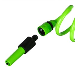 Шланг поливочный спиральный, 7.5 м, быстросъёмный, с насадкой для полива и штуцером, зелёный, Greengo