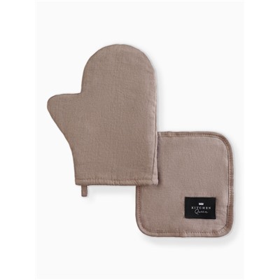 Кухонный набор «Этель» Woody: варежка 20×28 см, прихватка 19×19 см, лён 100%,190 г/м²