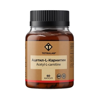 L‑Карнитин TETRALAB, поддержка энергии, метаболизма и сжигания жира, 500  мг, 60 капсул