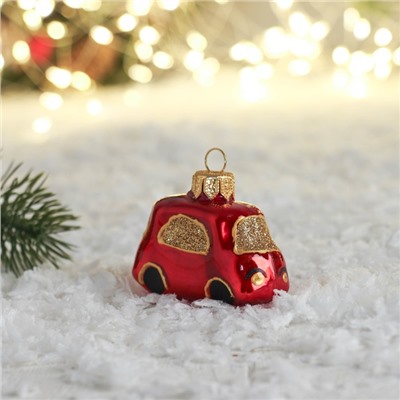 Ёлочная игрушка "Автобус" ручная роспись, h- 4,6х6,4х2,7 см, красный