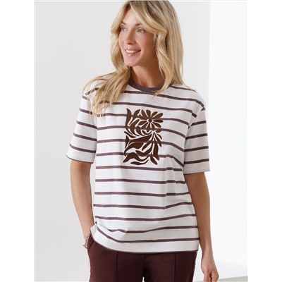 Свободная футболка в широкую полоску с принтом из премиального хлопка с эластаном