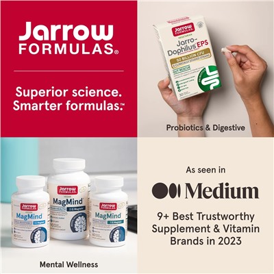 Jarrow Formulas, MagMind для веганов, добавка для здоровья мозга, 144 мг, 90 растительных капсул (48 мг в 1 капсуле)