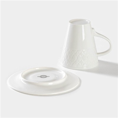 Чайная пара Magistro Argos, 2 предмета: чашка 220 мл, блюдце d=15 см, фарфор, белая