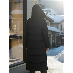 Пальто зимнее утепленное с капюшоном женское черного цвета 7729Ch