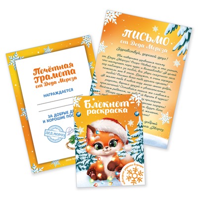 Подарочный набор новогодний, письмо от Деда Мороза, блокнот-раскраска, грамота «Новогодние зверята»