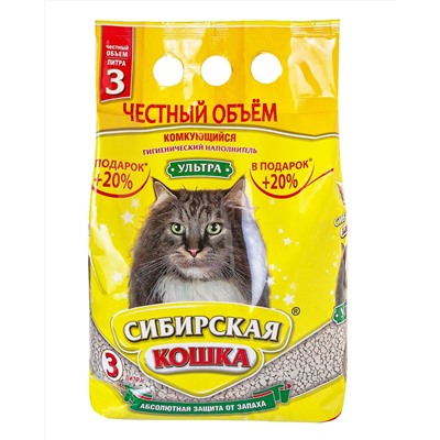 Наполнитель Сибирская Кошка УЛЬТРА 3л комкующийся (цеолит)