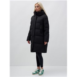 Куртка зимняя женская с капюшоном удлиненная стеганная черного цвета 9629Ch