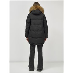 Куртка женская зимняя с мехом енот премиум класса черного цвета 381Ch