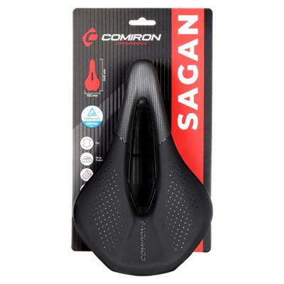Седло велосипедное MTB COMIRON SAGAN M046A 245X155, Технологии: DW, ED. Верх: PU принтованный глянец, Цвет: Чёрный+Серый  /уп 40/