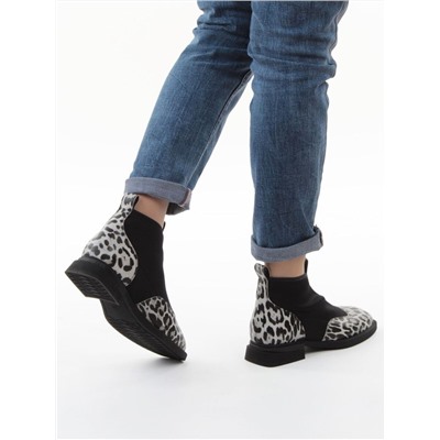 01-B44B-81H WHITE/LEOPARD Ботинки демисезонные женские (натуральная кожа, текстиль, байка)