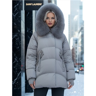 Куртка зимняя женская с мехом и капюшоном тренд светло-коричневого цвета 7737SK