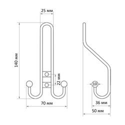 Крючок мебельный ТУНДРА TKT002, трехрожковый, медь, 4 шт. TMP