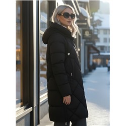 Пальто зимнее утепленное с капюшоном женское черного цвета 7637Ch