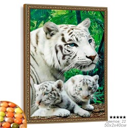 Алмазная мозаика на подрамнике 40x50 Белые тигры / LT0163 /уп 30/полное заполнениеПРОМО АКЦИЯ