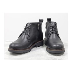 Женские ботинки на шнуровке в стиле Dr. Martens, выполнены из натуральной кожи черного цвета, на утолщенной тракторной подошве, Б-152-34