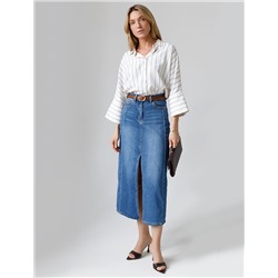 Джинсовая юбка миди с разрезом из эластичного денима