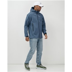 Ветровка спортивная мужская с капюшоном softshell синего цвета 9563S