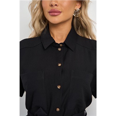 Платье-рубашка чёрное с поясом