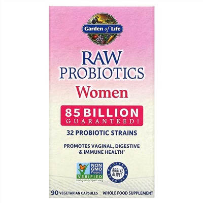 Garden of Life, пробиотики RAW, для женщин, 85 млрд, 90 вегетарианских капсул (28,33 млрд живых культур в 1 капсуле)